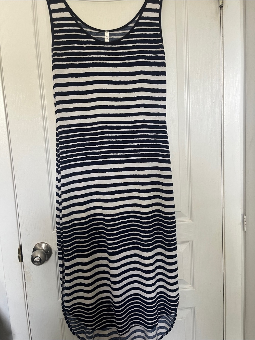 Sleeveless Navy and White Striped High-Low Dress
